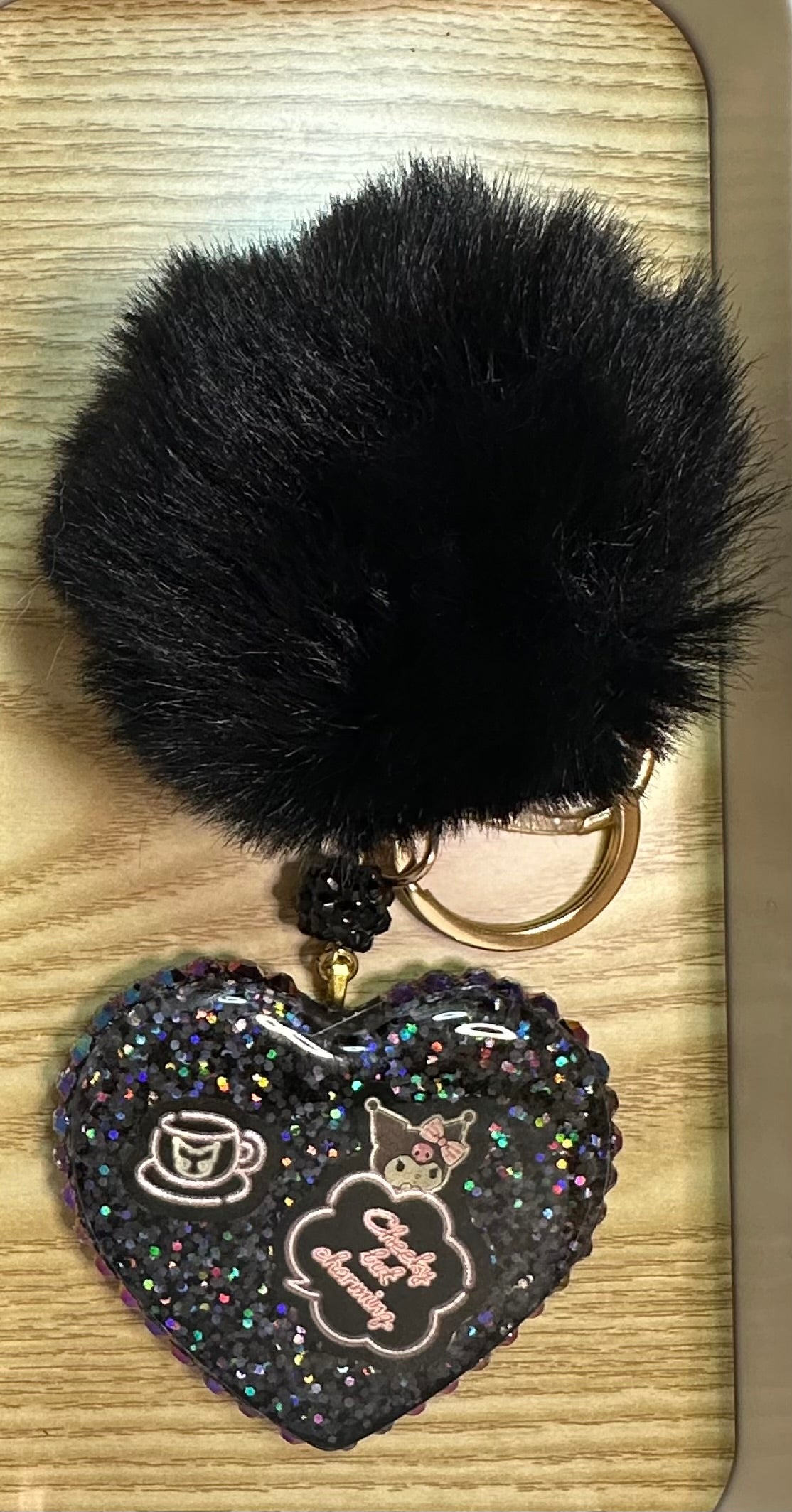 K’s Diner Large Rhinestone Heart w/ Puffball Keychain