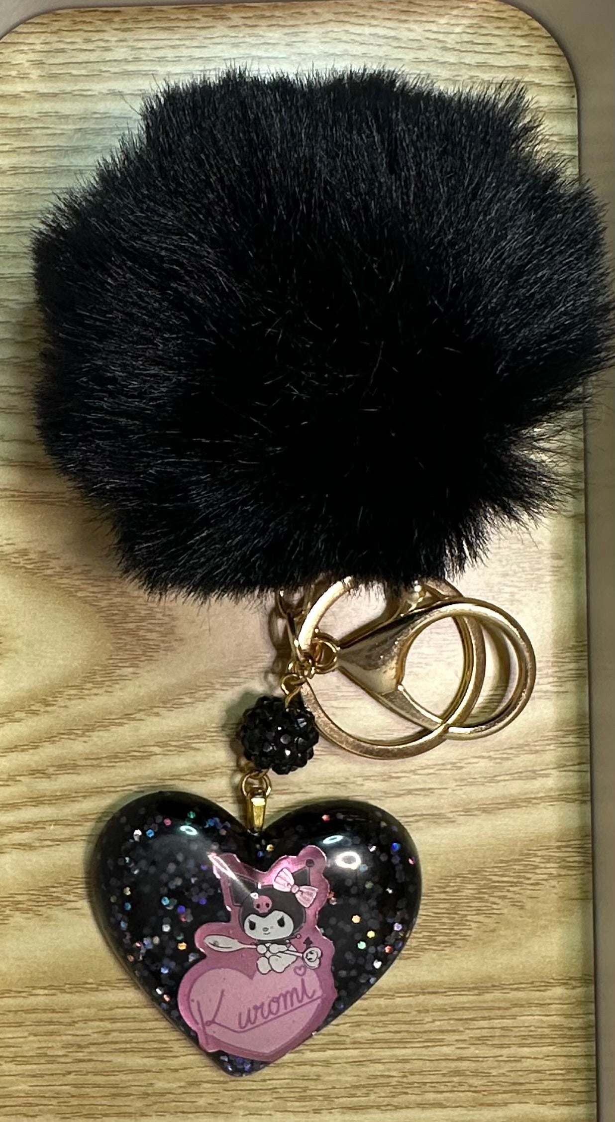 K’s Diner Puffy Heart w/ Puffball Keychain (pink heart)