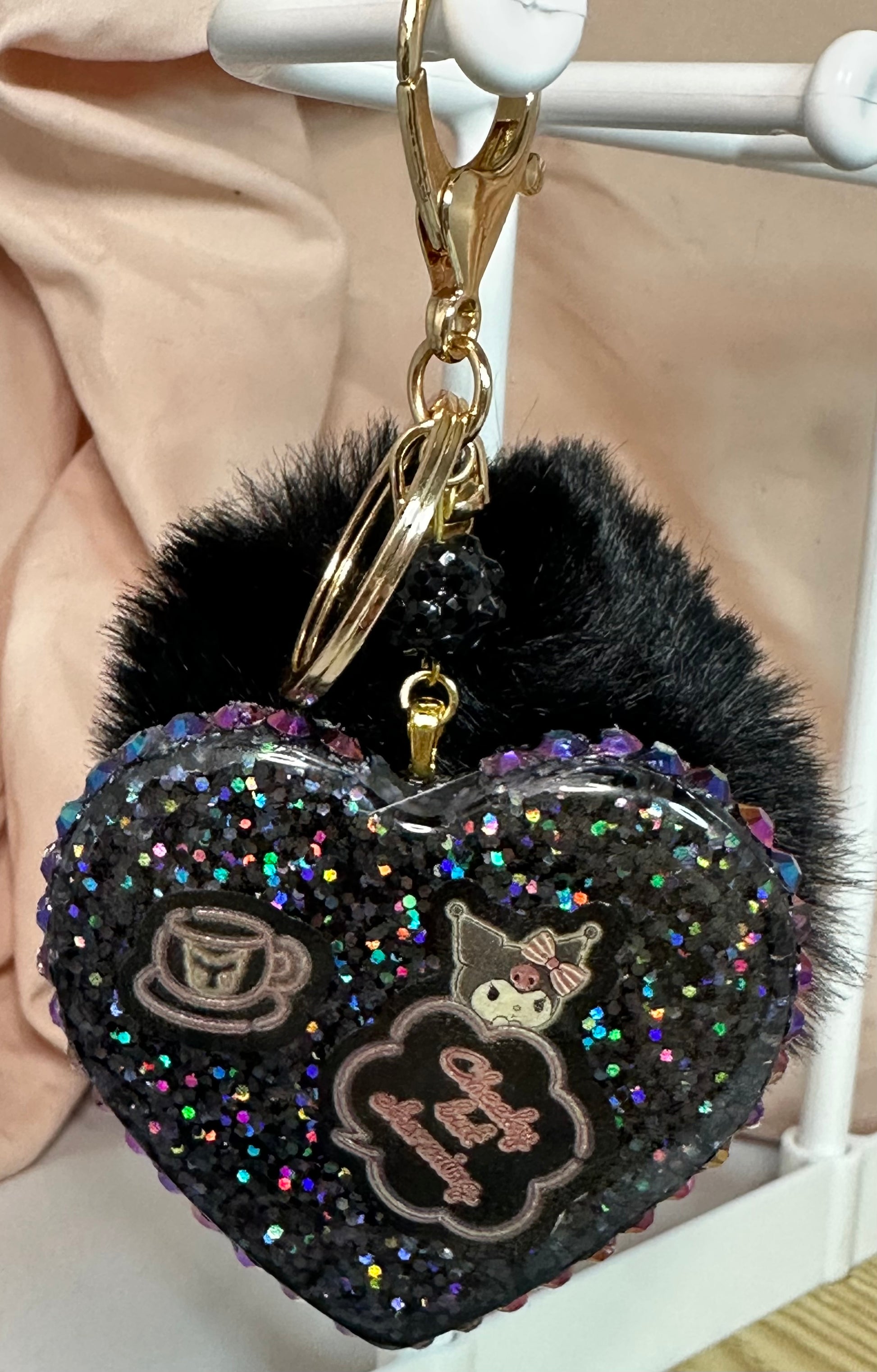 K’s Diner Large Rhinestone Heart w/ Puffball Keychain