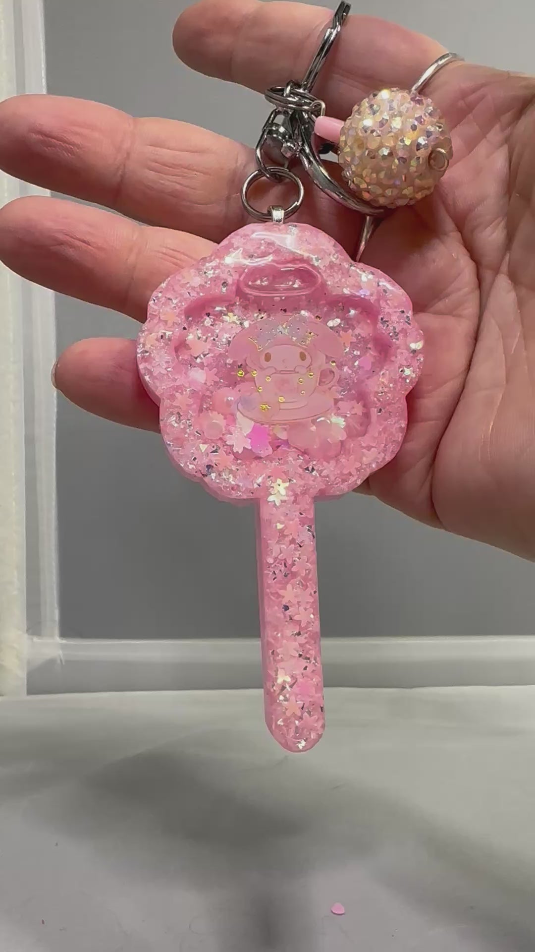 Sakura Flower Wand Liquid Shaker Keychain