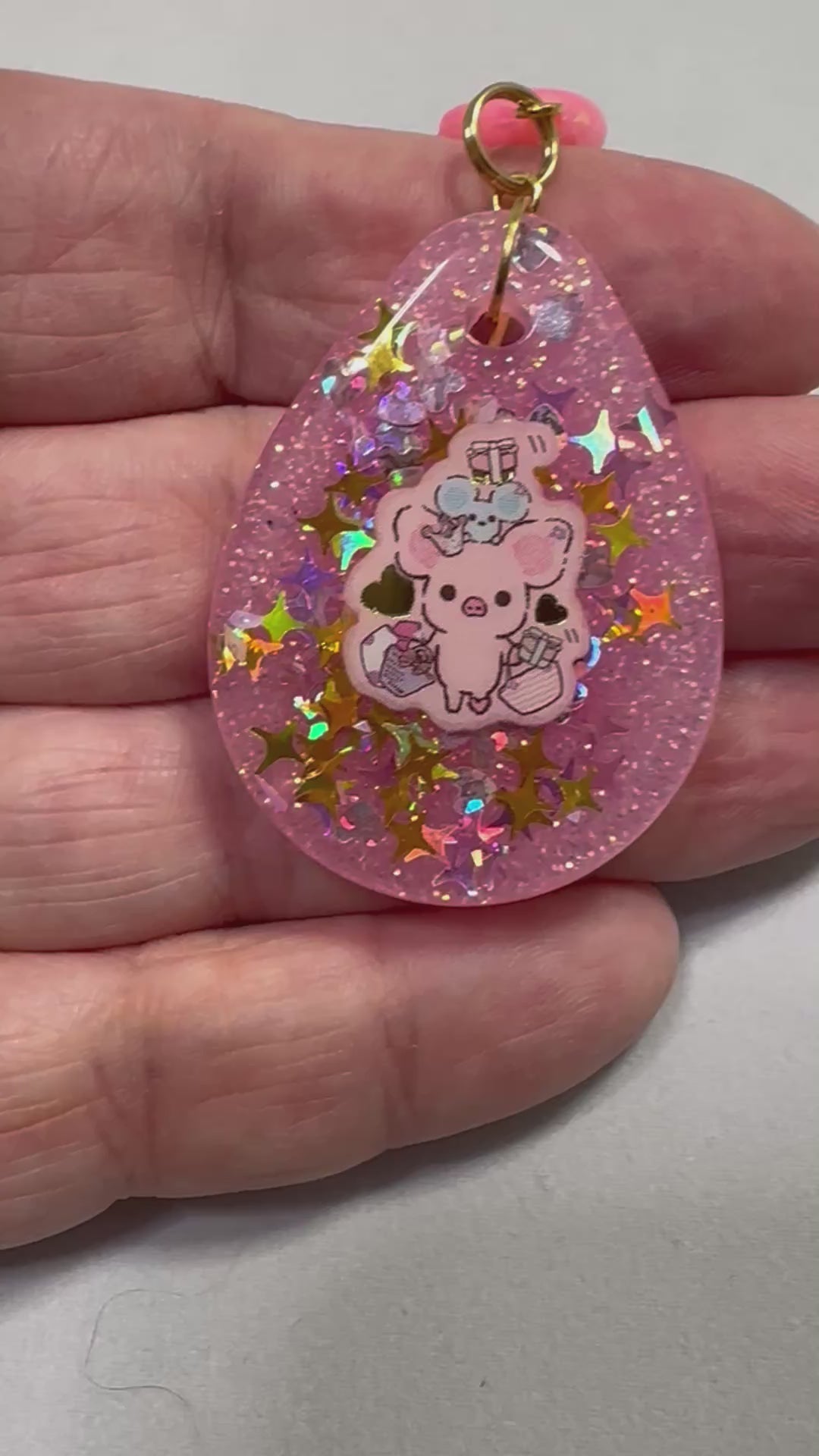 Pig Girl Self Care Day Shopping Droplet Charm